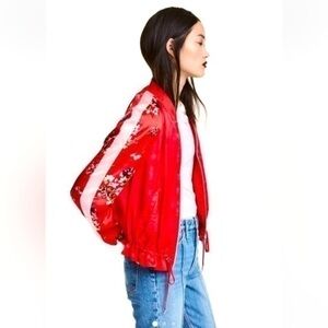 H and M Divided Red Satin Sakura Bomber Jacket. Perfect condition! size small